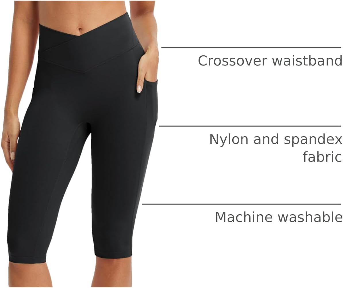 baleaf Capri Leggings for Women Knee Length Yoga Workout Capirs Leggings with Pockets Tummy Contr... | Amazon (US)