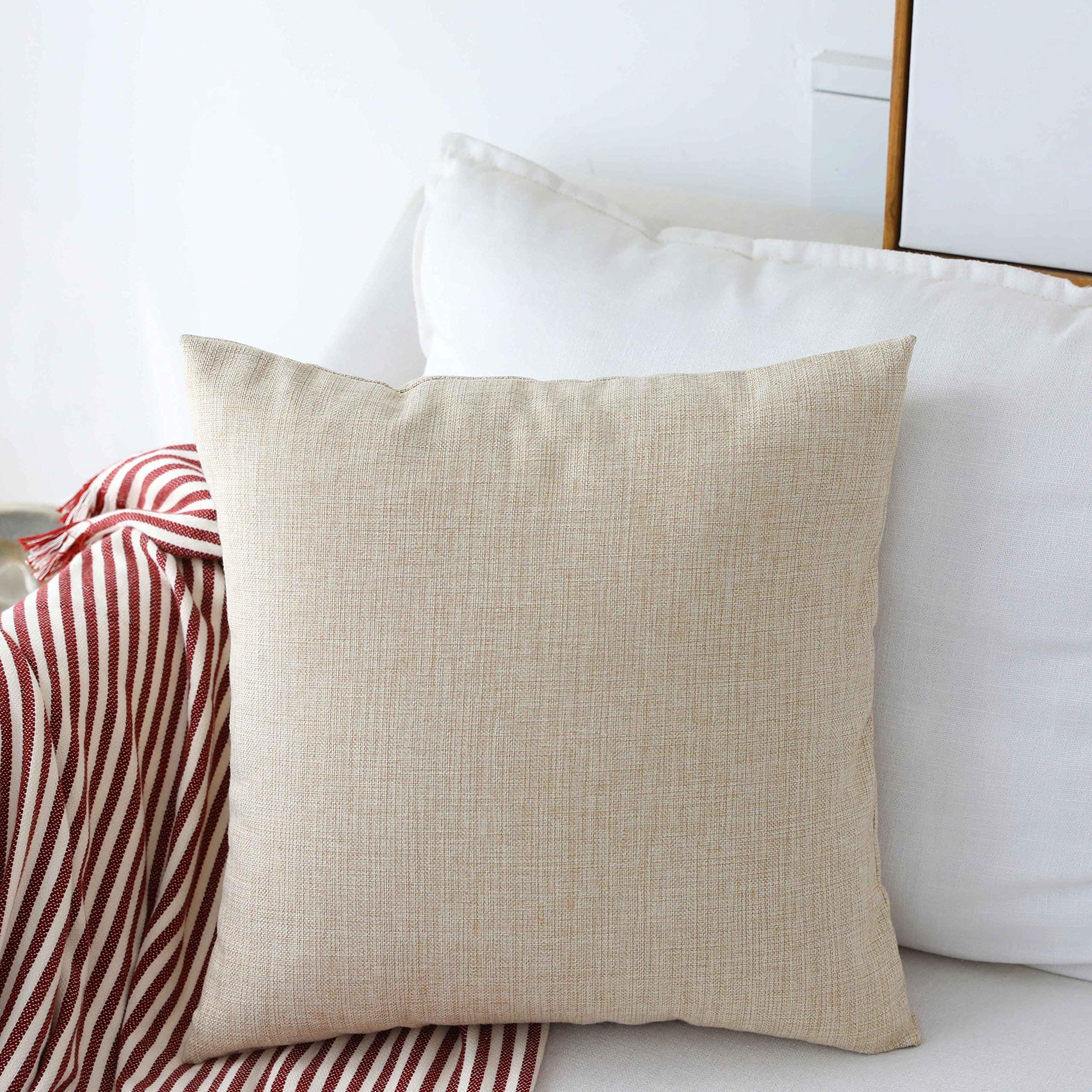 Home Brilliant Burlap Solid Linen European Throw Pillow Sham Cushion Cover for Bench, 24x24, Light L | Amazon (US)