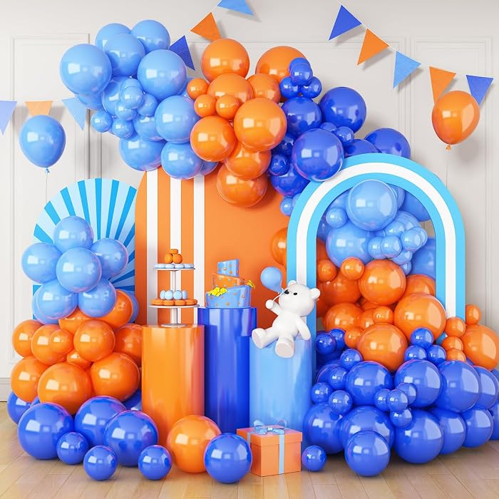 Blue and Orange Balloons Garland Arch Kit, 122 PC Orange Royal Bright Baby Blue Party Balloon for... | Amazon (US)