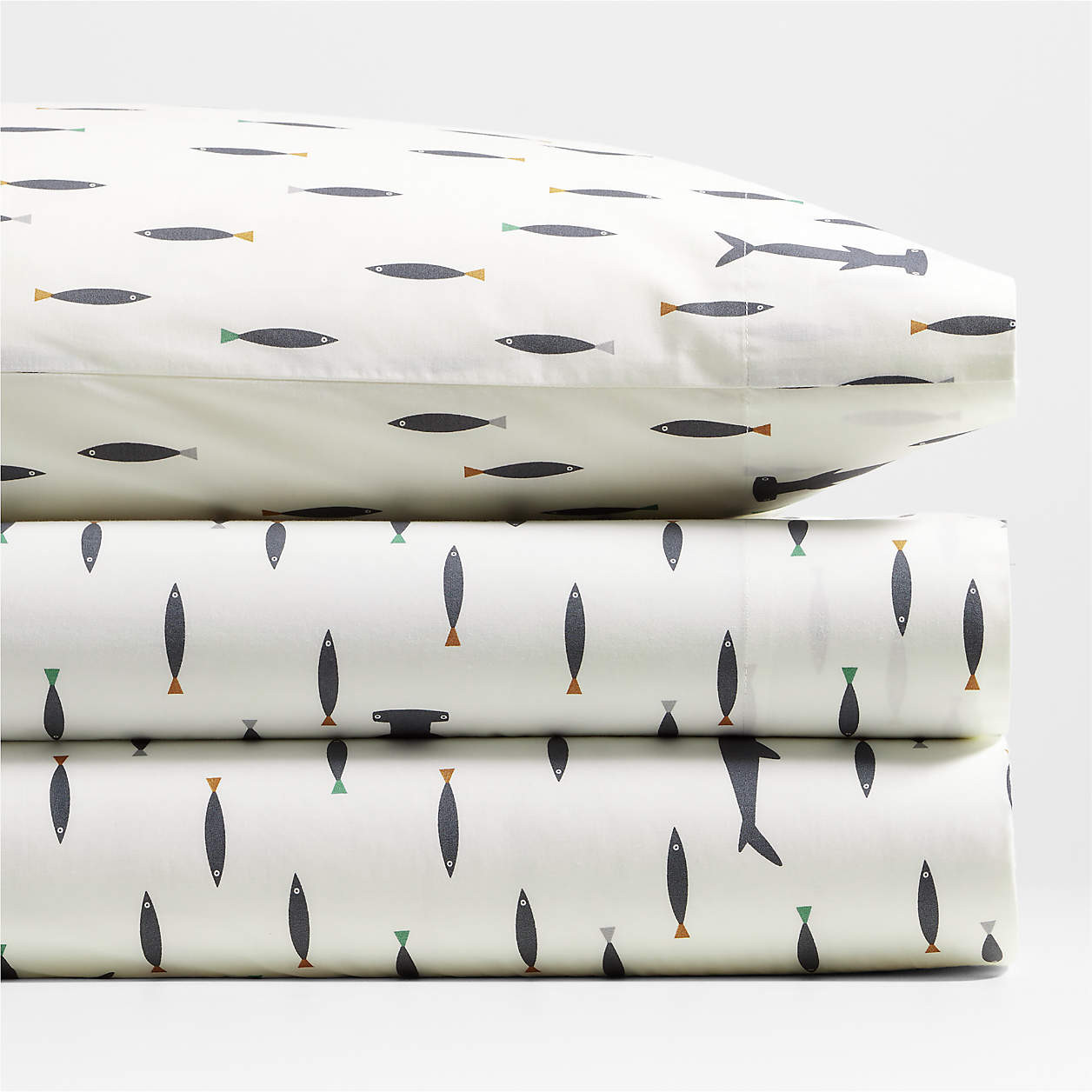 Stay Cool Shark School 100% Organic Cotton Percale Kids Twin Sheet Set + Reviews | Crate & Kids | Crate & Barrel