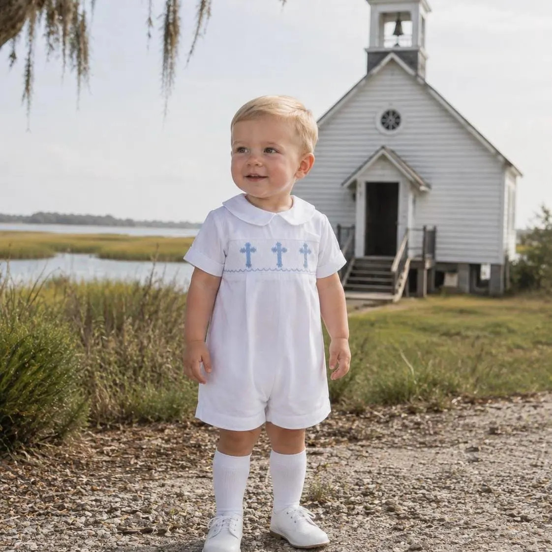 Cross Smocked Shortall in White with Blue Crosses - Baby Boy, Baptism, Easter outfit,  Christening, Heirloom outfit, Vintage Style 588 *A | Etsy (Global)