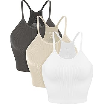 ODODOS Women's Crop 3-Pack Seamless Rib-Knit Camisole Crop Tank Tops | Amazon (US)