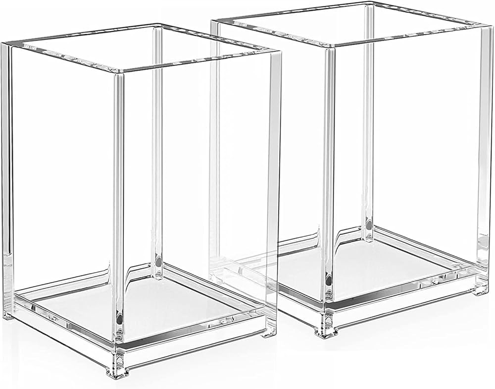 MaxGear Pen Holder 2 Pack Clear Acrylic Pencil Holder for Desk, Pencil Cups Desk Accessories Hold... | Amazon (US)