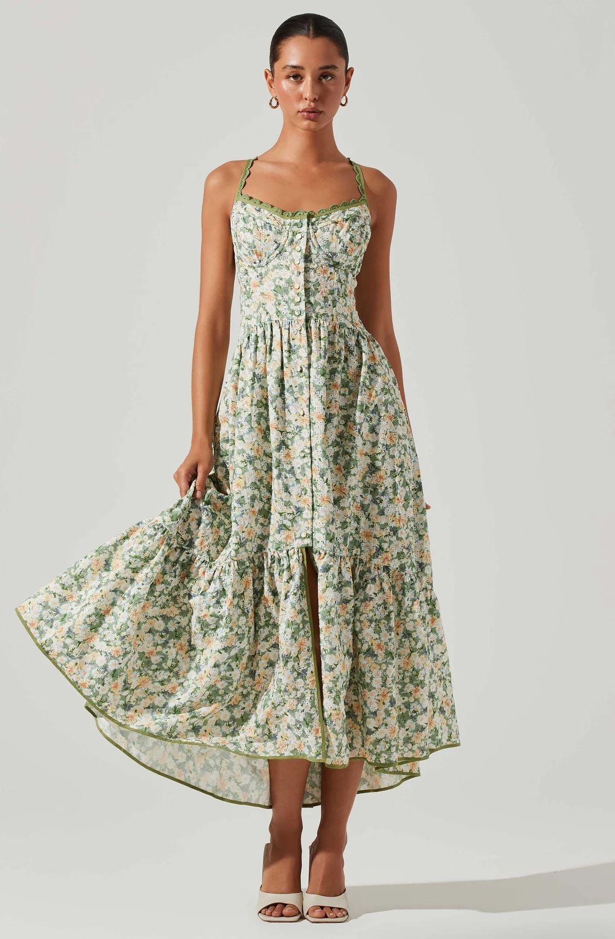 Yamila Floral Eyelet Midi Dress | ASTR The Label (US)