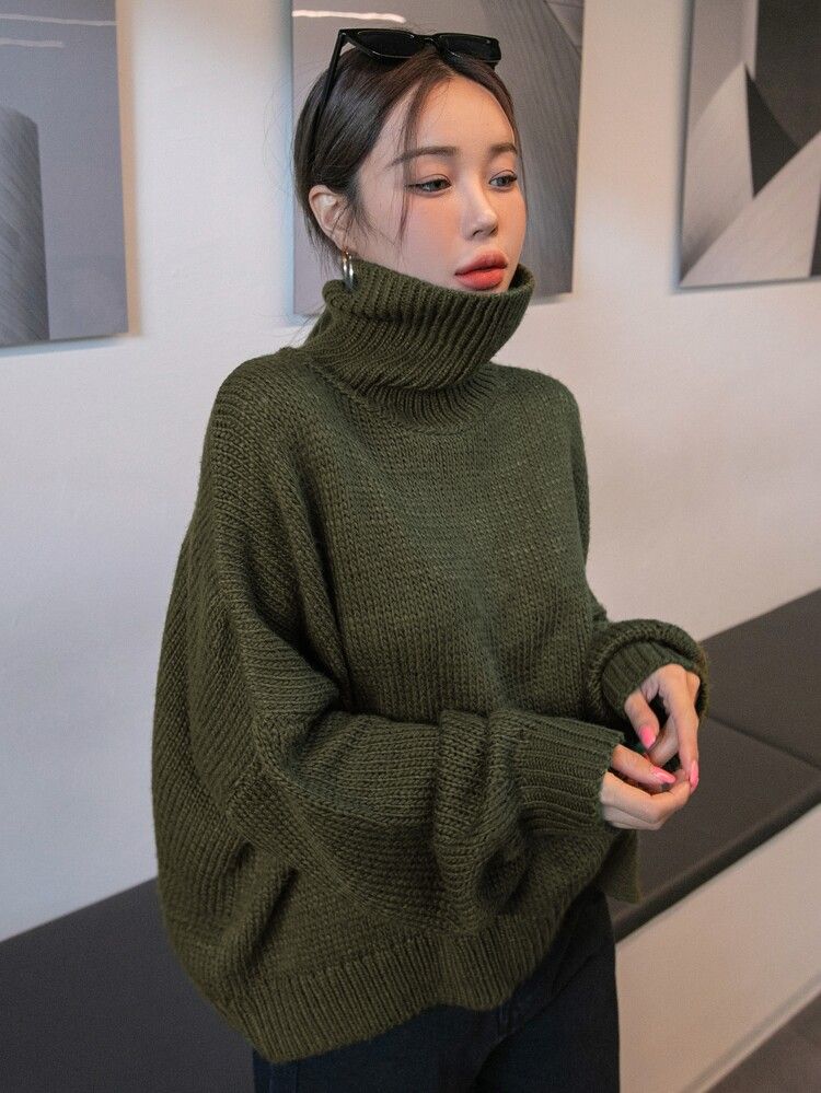 DAZY Turtleneck Drop Shoulder Oversized Sweater | SHEIN