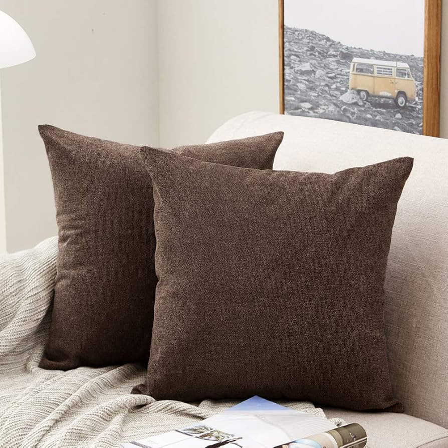 Amazon.com: MERNETTE Pack of 2, Thick Chenille Decorative Square Throw Pillow Cover Cushion Cover... | Amazon (US)