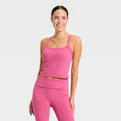 Women's Cotton Balance Henley Cropped Support Tank Top - All In Motion™ | Target