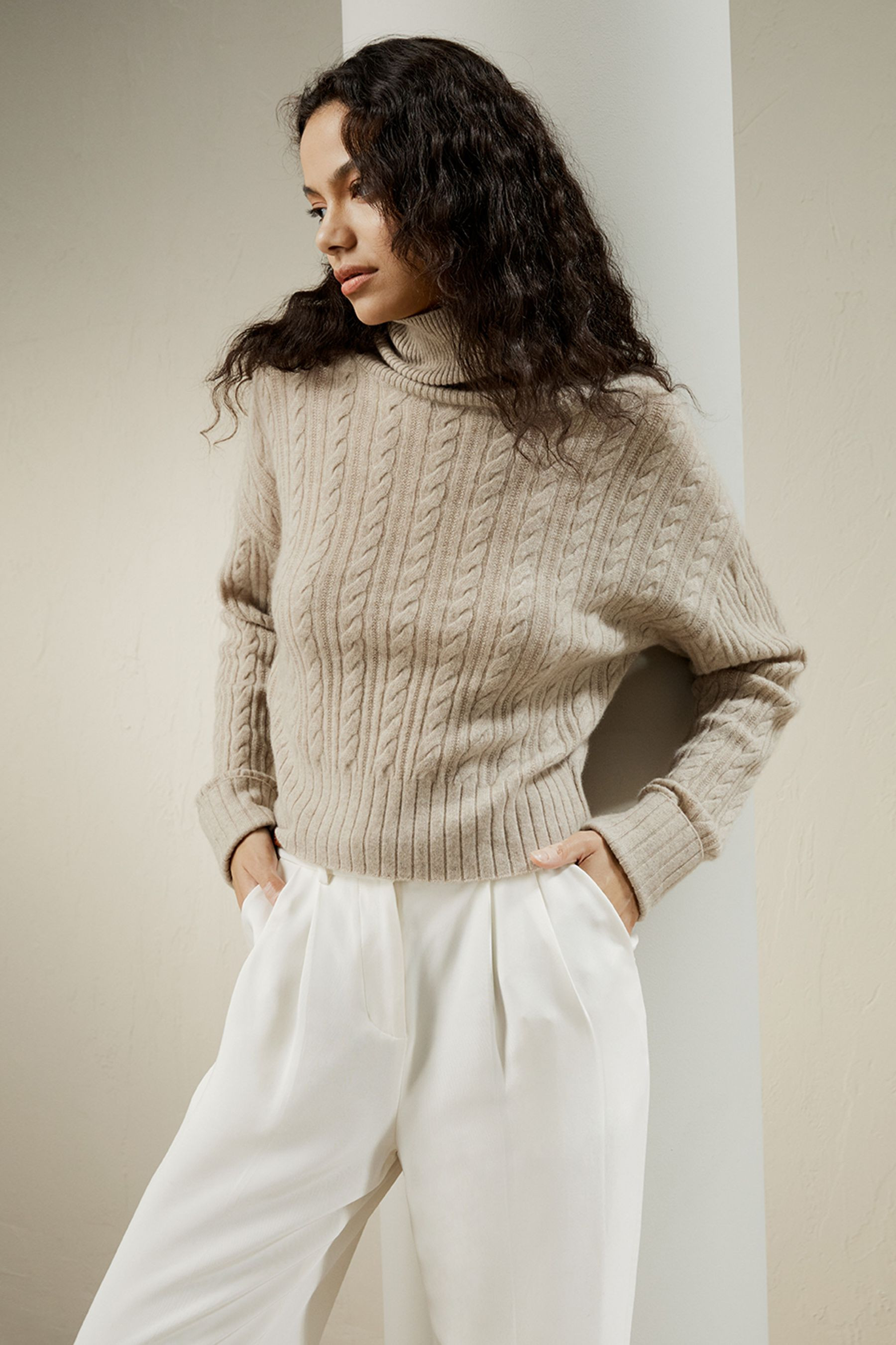 Classic Cable Knit Turtleneck Sweater | LILYSILK