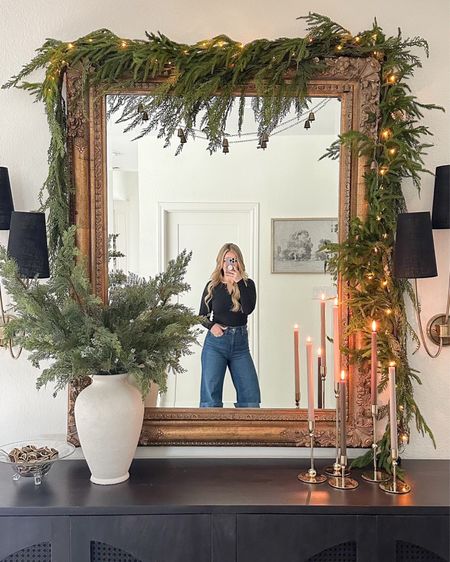 Mirror garland styling! I used 2 of the Norfolk pine garlands and one cedar (linked similar). I love the dainty brass vintage bell garland added to it!

holiday decor, Christmas decor, sideboard styling, console styling 

#LTKSeasonal #LTKhome #LTKHoliday