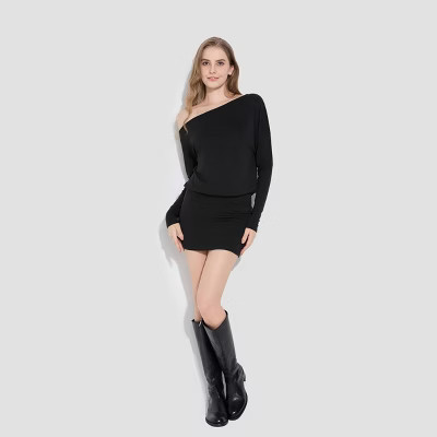 Women's Long Sleeve Knit Mini Bodycon Dress - Wild Fable™ Black S | Target