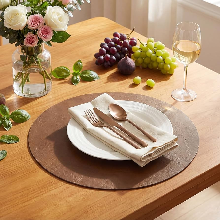 Artoid Mode Brown Faux Leather Placemats Set of 4, 15 Inch Waterproof Wipeable Heat Resistant Vin... | Amazon (US)
