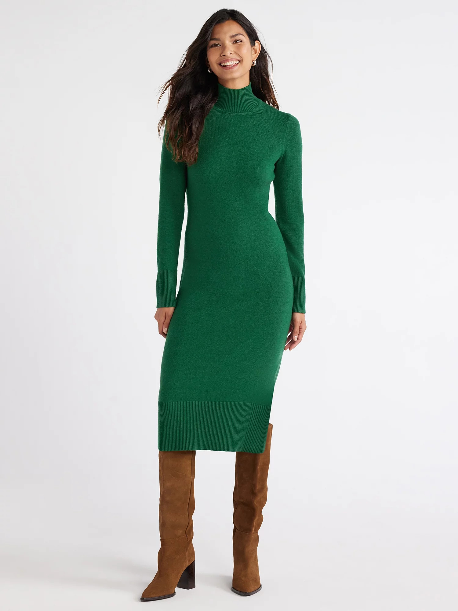 Free Assembly Women’s Turtleneck Sweater Midi Dress with Long Sleeves, Sizes XS-XXXL | Walmart (US)
