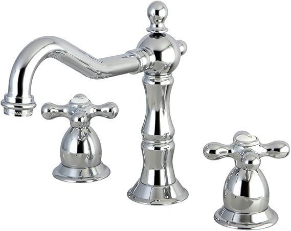 Kingston Brass KS1971AX Heritage Widespread Lavatory Faucet with Metal Cross Handle, Polished Chr... | Amazon (US)