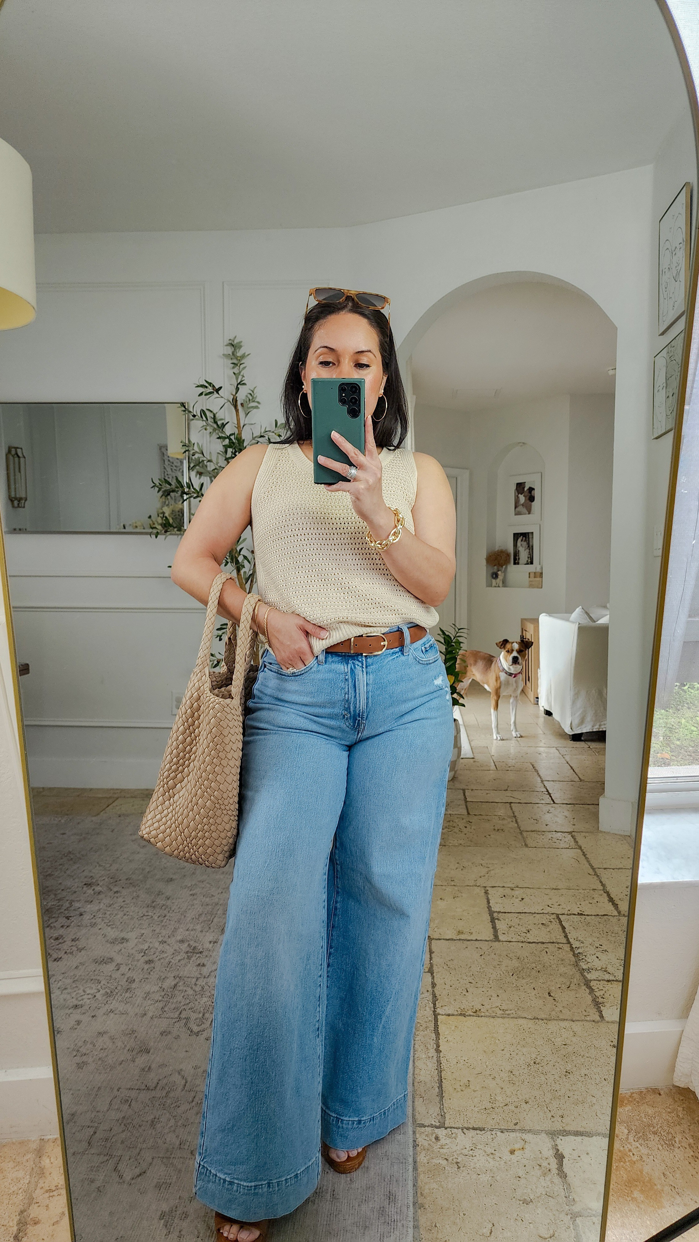Cute Amazon top in a small, color beige. 
Wide leg jeans my normal size 6
Platform heels true size 6 
Belt comes in a 3 pack, size medium 

#LTKPetite #LTKShoeCrush #LTKFindsUnder50