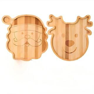 11.8 in. x 11.8 in. x 0.8 in. Beige Bamboo Decorative Xmas Platters, Wooden Snack Charcuterie Board for Christmas | The Home Depot