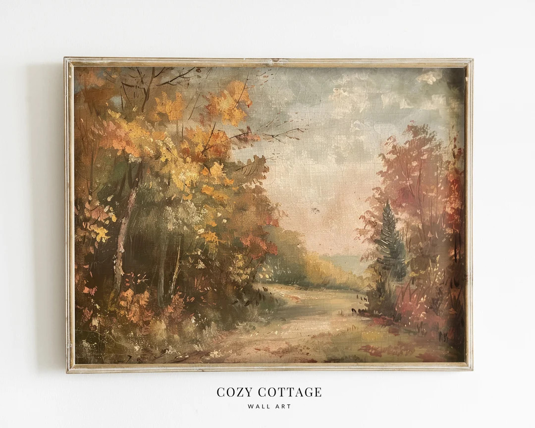 Autumn Landscape Vintage Style Painting Wall Art | Cottage Fall Decor | PRINTABLE | No. 063 | Etsy (US)