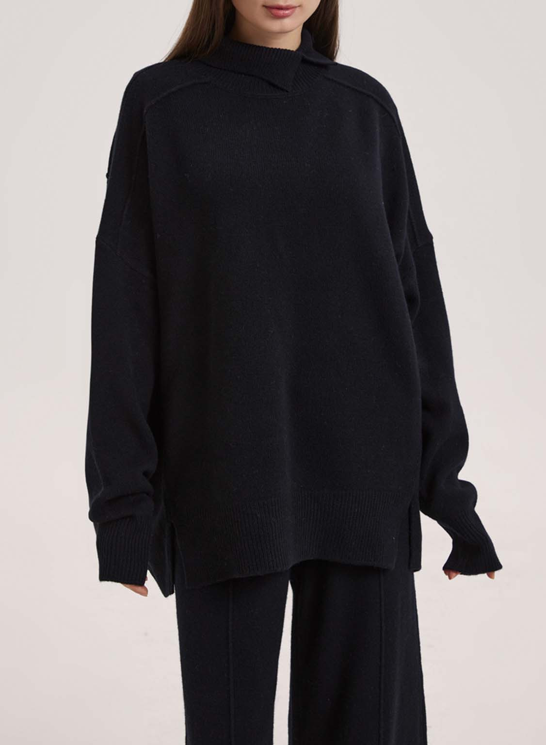 Hi-Low Hem Sweater And Flared Pants 100% Wool Set | Gentle Herd