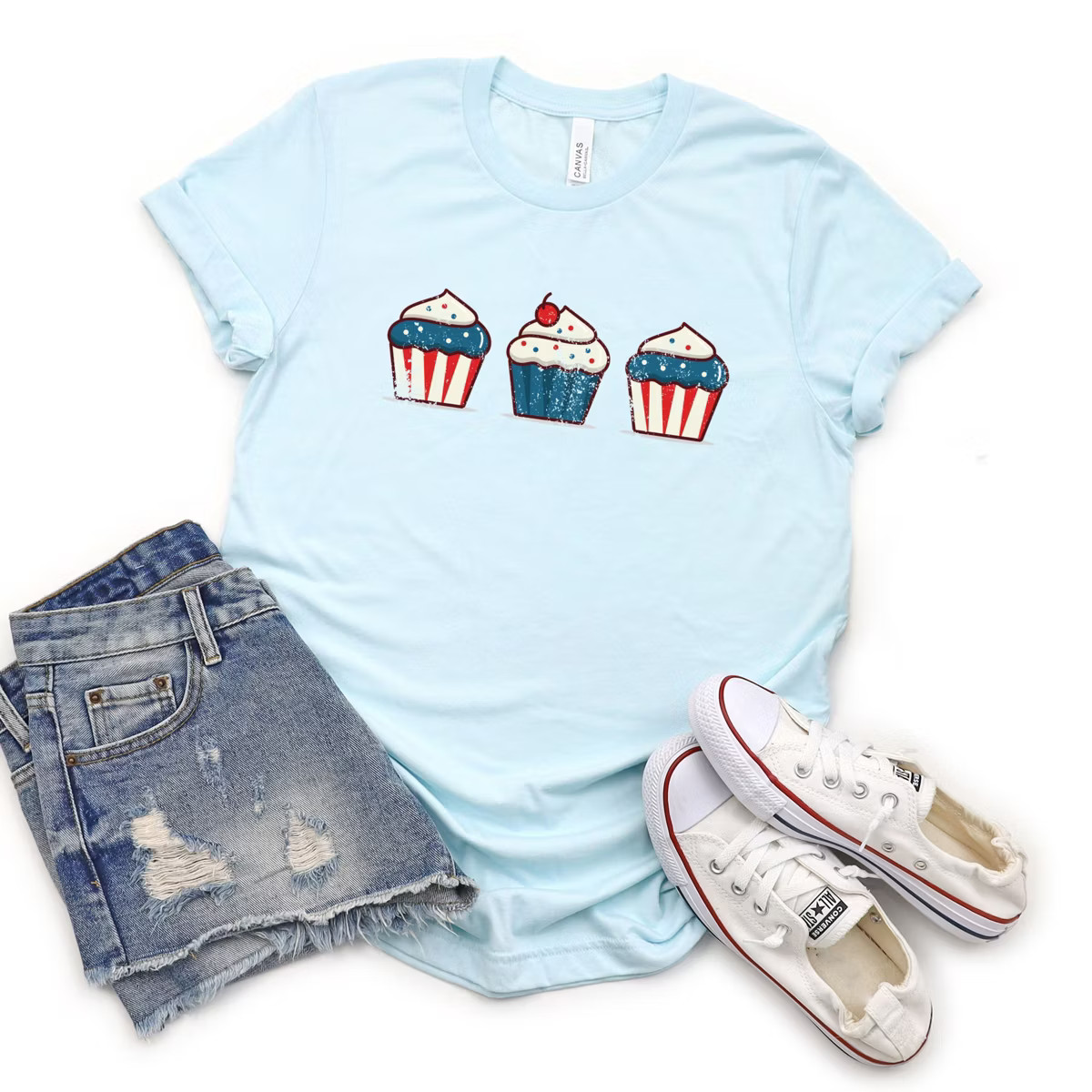Simply Sage Market Patriotic Cupcakes Short Sleeve Tee - L - Ice Blue | Target