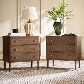Ludwig Walnut 3-Drawer 26 in. W Nightstand with Built-in Outlet (Set of 2) | The Home Depot