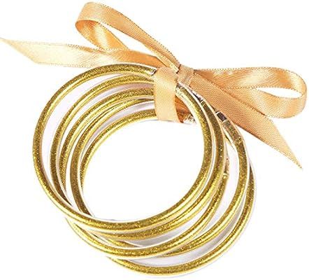 ZeeDix 5 Pack Gold Glitter Filled Bangles Soft Glitter Bracelet Cute Glitter Filled Jelly Silicon... | Amazon (US)