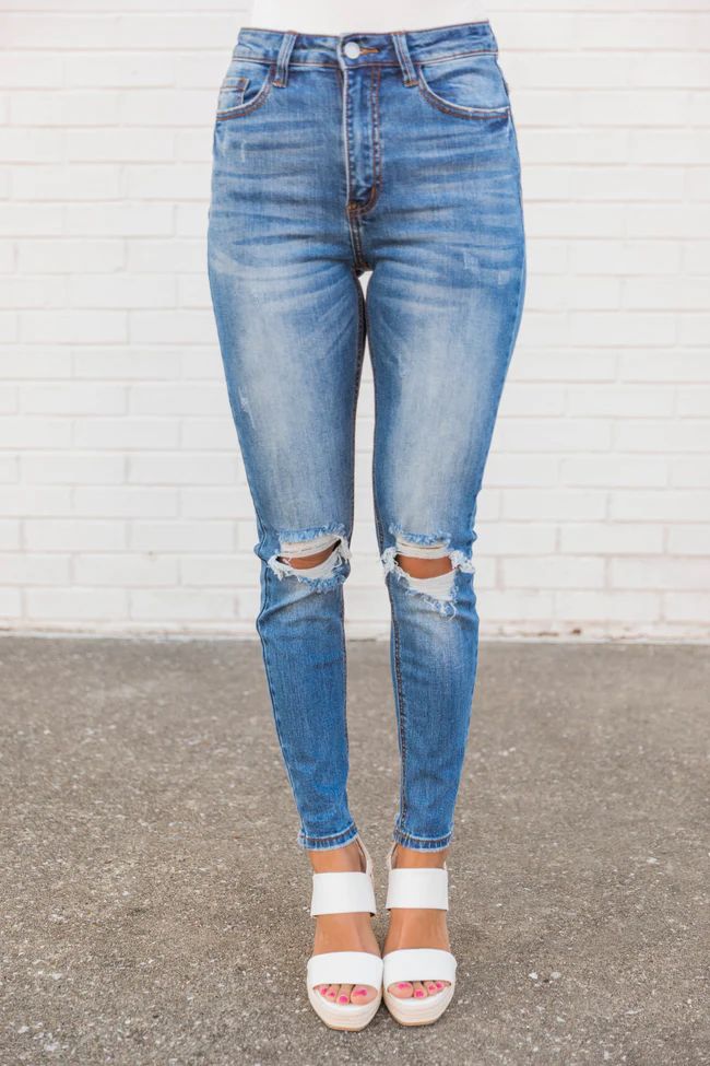 The Maggie Medium Wash Distressed Skinny Jeans | The Pink Lily Boutique