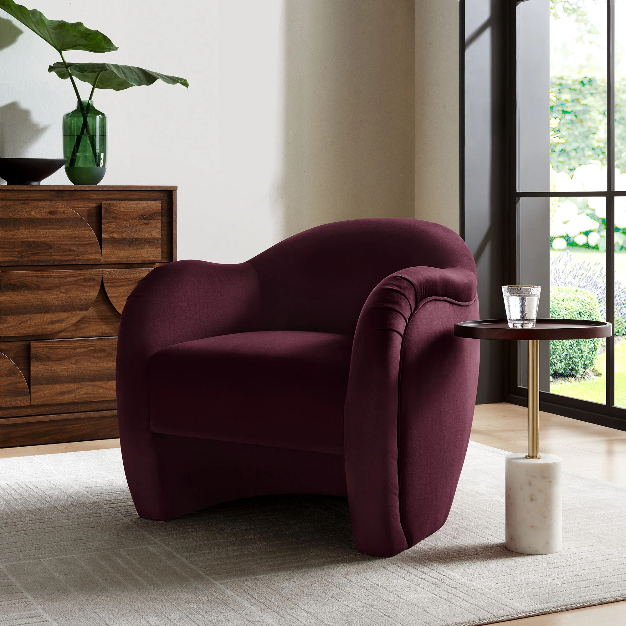 Compose Performance Velvet Accent Chair In Mulberry | Wayfair North America