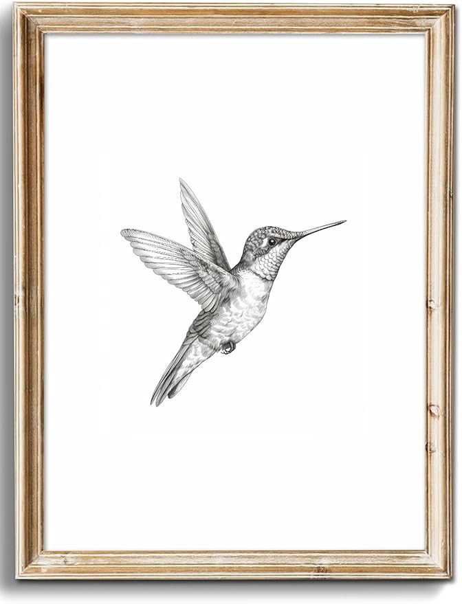 uniro Vintage Wall Art Prints Farmhouse Decor Hummingbird Sketch Canvas Oil Painting Black and Wh... | Amazon (US)