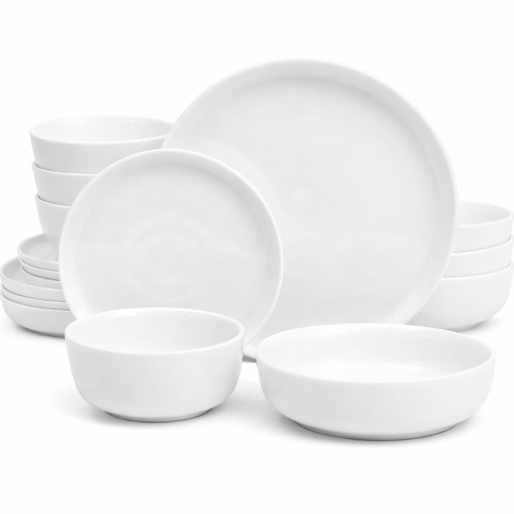 Gibson Home Oslo Dinnerware Set for 4, 16-Piece White Porcelain Plates and Bowls — Ceramic Dish... | Amazon (US)