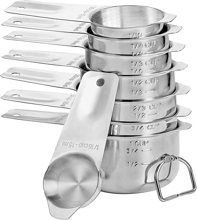 Stainless Steel Measuring Cups Set 8 Piece,Includes 1/16 cup,1/8 cup,1/4 cup,1/3 cup,1/2 cup,2/3 ... | Amazon (US)