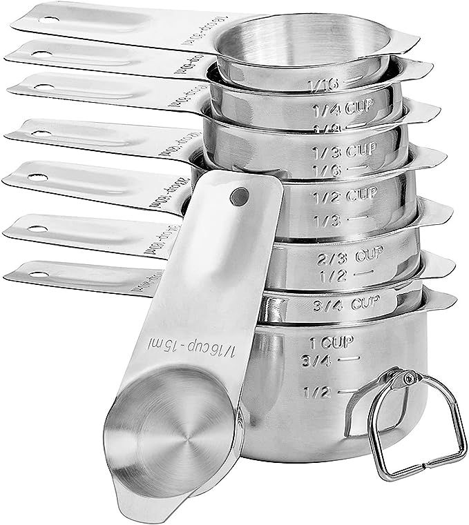 Stainless Steel Measuring Cups Set 8 Piece,Includes 1/16 cup,1/8 cup,1/4 cup,1/3 cup,1/2 cup,2/3 ... | Amazon (US)