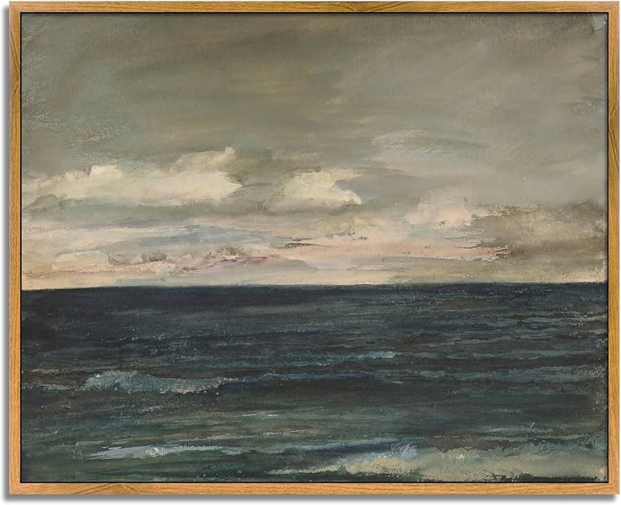 Vintage Coastline Artwork Coastal Seascape Wall Art Abstract Sky Ocean Painting Shoreline Canvas Art Abstract Coastal Artwork Horizontal Wall Art Ocean Sea Beach Landscape Painting 8x10in Framed | Amazon (US)