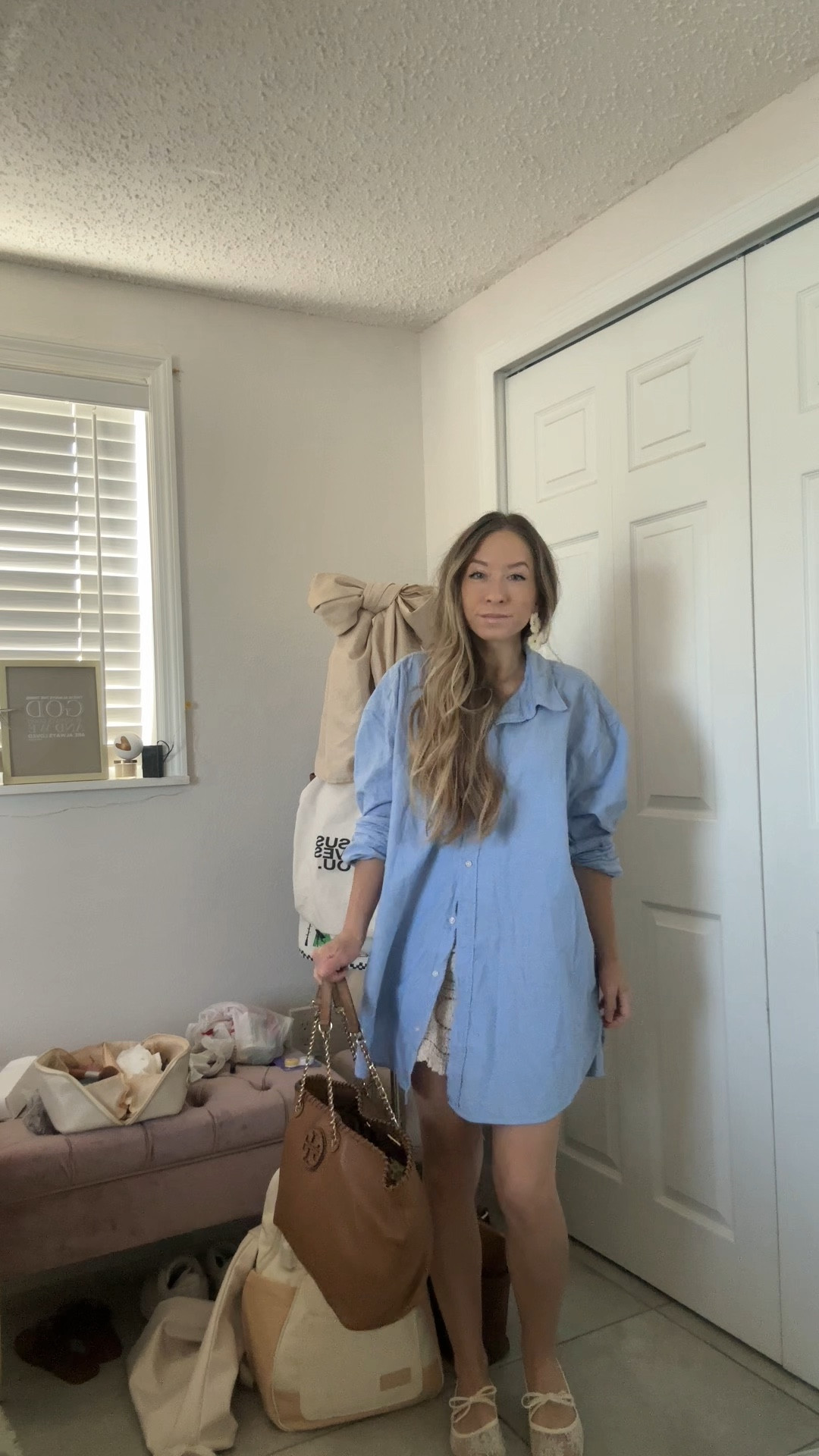 Casual summer outfit wearing a blue button down under $30 and crochet details🫶🏻 wearing size XL in the button down! 

#LTKdayinmylife #LTKSeasonal #LTKootd