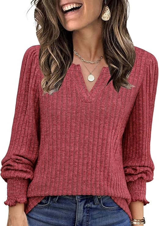 Lylinan Womens Sweaters V Neck Long Sleeve Pullover Tops Fall Fashion Casual Clothes S-XXL | Amazon (US)