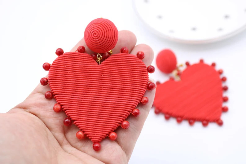 Pearl Cora drop heart earrings Les bonbons style  cord wrap heart earrings earrings | Etsy (US)