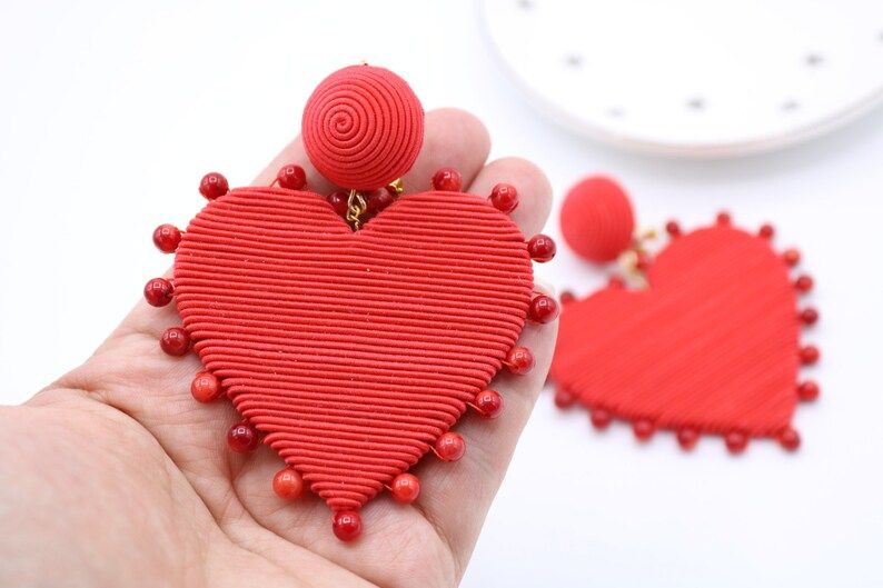 Pearl Cora drop heart earrings Les bonbons style  cord wrap heart earrings earrings | Etsy (US)