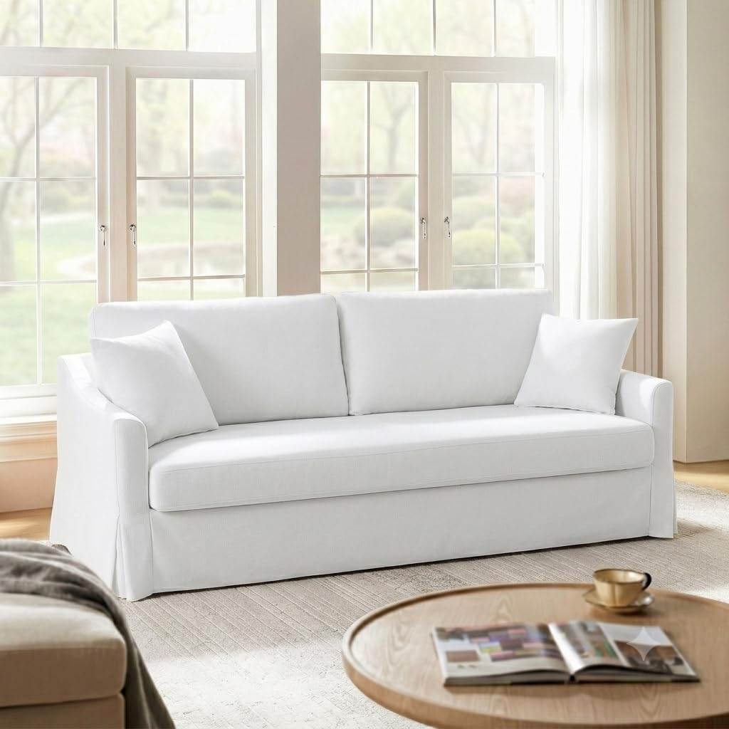 HULALA HOME 80" Farmhouse Slipcovered Sofa, 3 Seater Sofa Couch, White | Amazon (US)