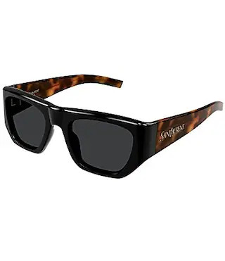 Yves Saint Laurent Women's Vintage Logo 52mm Square Tortoise Sunglasses - Shiny Solid Black/Havana | Dillard's