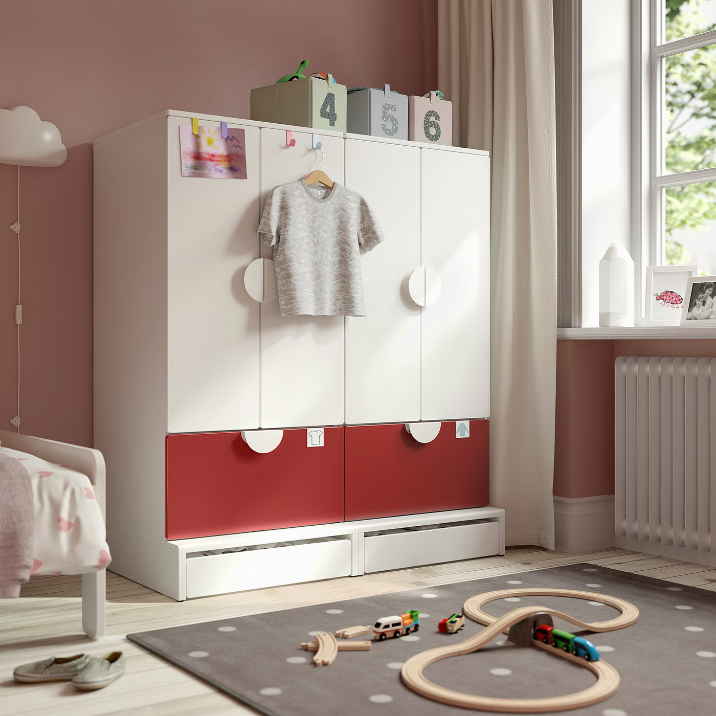 IKEA SMÅSTAD / UPPFÖRA storage combination, white red/with 2 drawers, 47 1/4x25 5/8x53 1/2 | IKEA US