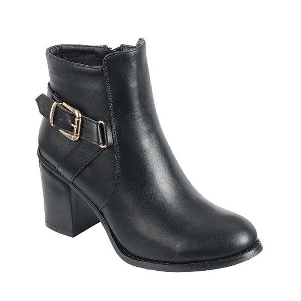 Forever D89 Women's Zip-up Buckle-strapped Block-heel Ankle-high Booties | Bed Bath & Beyond