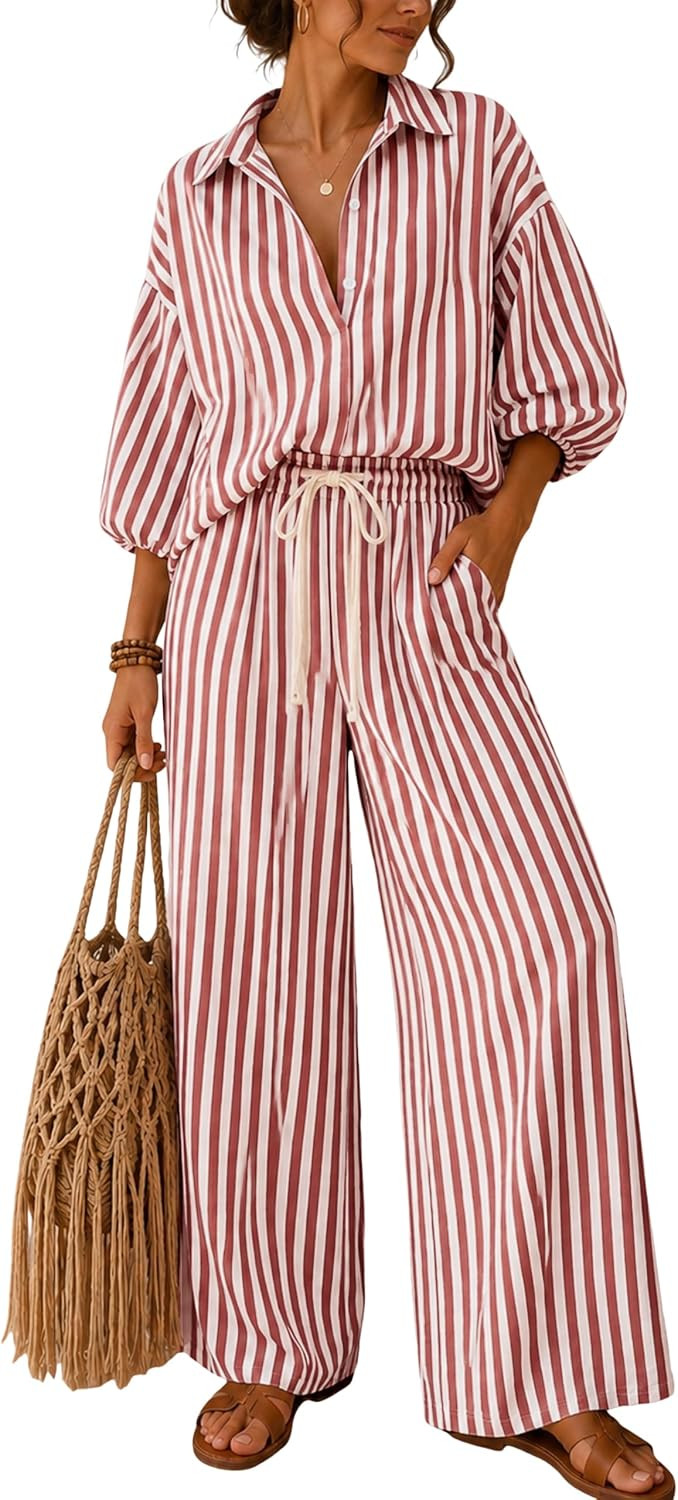 Tanming Women's Striped Matching Sets 2 Piece Fall Outfits | Amazon (US)