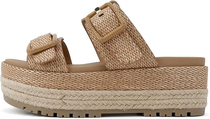 Soda “Funny” ~ Women Round Toe Double Buckle Strap Slip-On Platform Wedge Sandal | Amazon (US)