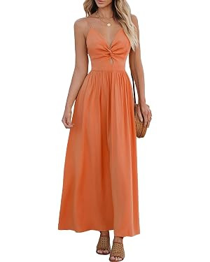 CUPSHE Women Casual Dress Beach Sleeveless V Neck Summer Cutout Spaghetti Straps Formal Maxi Sun ... | Amazon (US)