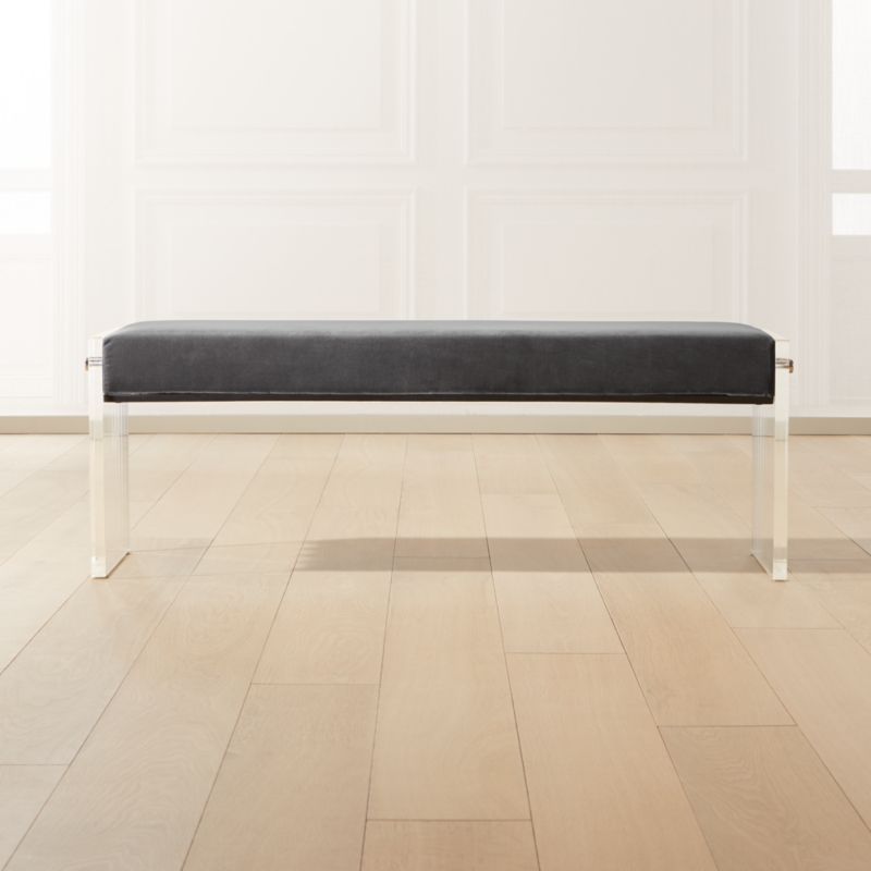 Acrylic Dark Grey Velvet Bench | CB2 | CB2