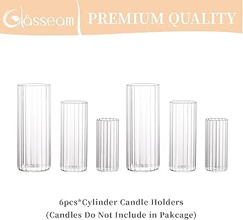 Glasseam Ribbed Glass Candle Holder, Cylinder Candle Holders for Pillar Candles, Clear Hurricane ... | Amazon (US)