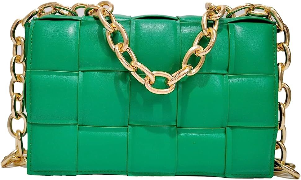 Ling Chuang Woven Crossbody Bags for Women Padded Cassette Shoulder Bag Green Chain Clutch Purses... | Amazon (US)