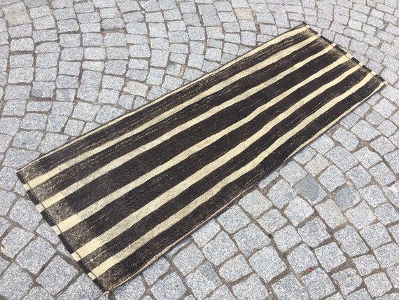 Striped runner rug , Black and white runner rug , Vintage runner rug , Organic runner rug , Short... | Etsy (AU)