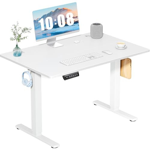 SMUG Standing Desk, Adjustable Height Electric Sit Stand Up Computer Table, 40x24 Inch Ergonomic Rising Modern Lift Motorized Gaming Desktop Workstation for Work Home Office - White | Amazon (US)