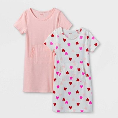 Girls' 2pk Adaptive Abdominal Access Valentines Short Sleeve Dress - Cat & Jack™ Powder Pink/Cr... | Target