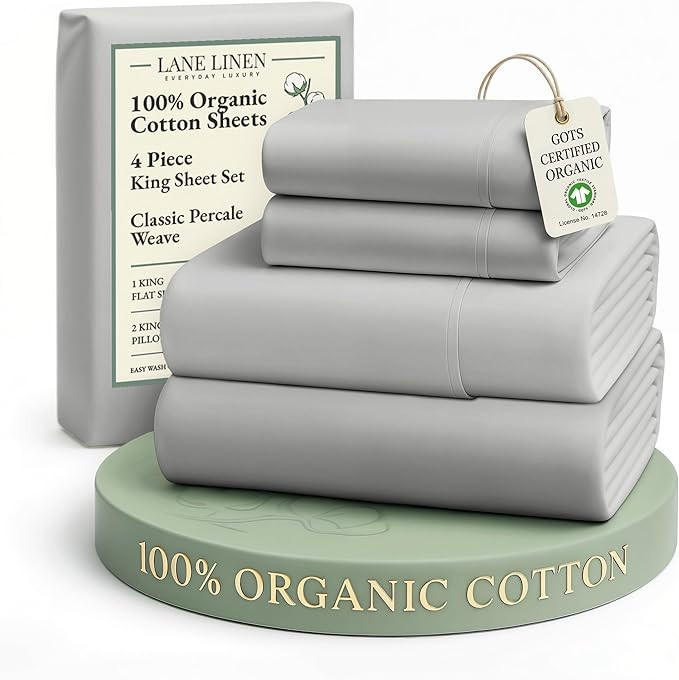 LANE LINEN 100% Organic Cotton King Sheet Set, 4Pc Cotton Sheets King Size, Soft & Comfy Percale ... | Amazon (US)