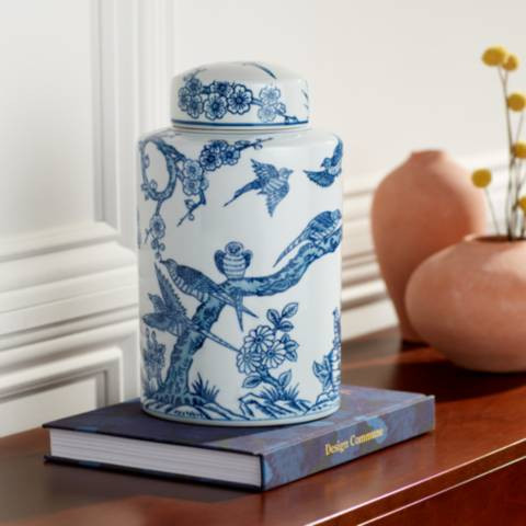 Dahlia Studios Heather 12" High Blue and White Ceramic Ginger Jar | Lamps Plus